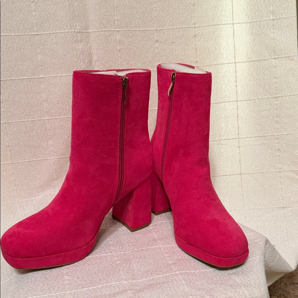 Vibrant Pink Heeled Platform Boots
